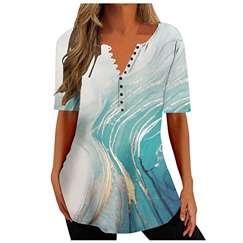 EMATOP Damen Oberteile Sommer Casual Tunika Bluse Shirt Vintage Elegant Longshirt Baumwolle Casual Kurzarm Tee Tops V-Ausschnitt Knopfleiste Sommershirts Neuartige Drucke Longbluse Streetwear EMATOP Damen Oberteile Sommer Casual Tunika Bluse Shirt Vintage Elegant Longshirt Baumwolle Casual Kurzarm Tee Tops V-Ausschnitt Knopfleiste Sommershirts Neuartige Drucke Longbluse Streetwear von EMATOP