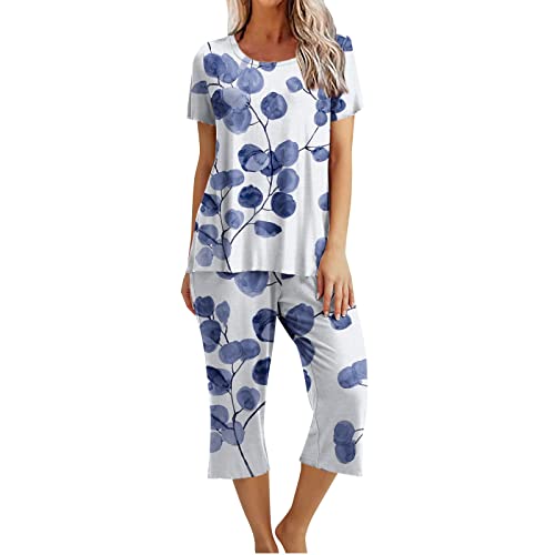 EMATOP Damen Schlafanzug Baumwolle Lässiges Nachtwäsche Sommer Kurz Pyjama Set Kurzarm Shirt mit 3/4 Lange Capri Hose Hausanzug Schön Blumen Druck Sleepshirt und Sommerhose Vintage Freizeitanzug EMATOP Damen Schlafanzug Baumwolle Lässiges Nachtwäsche Sommer Kurz Pyjama Set Kurzarm Shirt mit 3/4 Lange Capri Hose Hausanzug Schön Blumen Druck Sleepshirt und Sommerhose Vintage Freizeitanzug von EMATOP