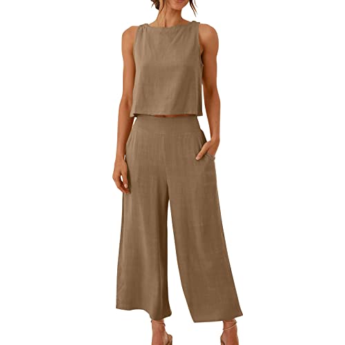 EMATOP Damen Sommer Freizeitanzug Casual Zweiteiler Yoga Outfit Baumwolle Leinen Jogginganzug Locker Elegant Hosenanzug mit Taschen Fitnessanzug Lässig Einfarbig Tank Top und Hose Activewear EMATOP Damen Sommer Freizeitanzug Casual Zweiteiler Yoga Outfit Baumwolle Leinen Jogginganzug Locker Elegant Hosenanzug mit Taschen Fitnessanzug Lässig Einfarbig Tank Top und Hose Activewear von EMATOP
