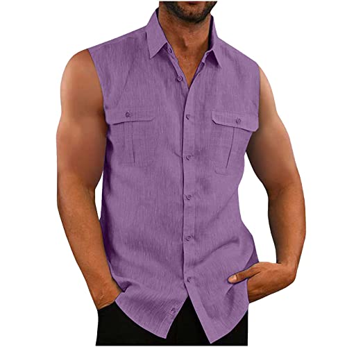 EMATOP Hemd Herren Ärmellos Sommer Tank Top Stringer Fitness Muskelshirt Baumwolle Leinen T-Shirt Casual Einfarbig Tankshirt Leicht Atmungsaktiv Hemdbluse Weste Shirts für Männer Funktionsshirt von EMATOP