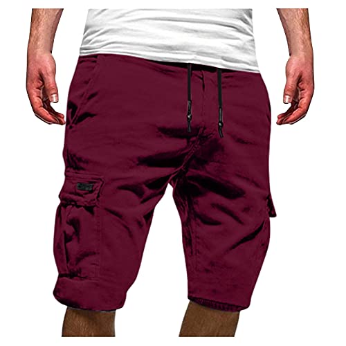 EMATOP Herren Cargo Shorts Baumwolle Kurze Hose Casual Einfarbig Cargohose Sommer Bermuda Short mit 6 Taschen Sommerhose Elastischer Bund Sporthose Regulär Fit Freizeithose Laufshorts Männer von EMATOP