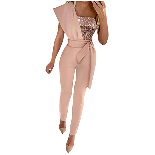EMATOP Jumpsuits für Damen Elegant Einteiler Overall Lang Einfarbig Hosenanzug mit Glitzer Playsuit Hohe Taille Vintage Latzhose mit Gürtel Arbeitshose Slim Fit Strampler Frauen Spielanzug EMATOP Jumpsuits für Damen Elegant Einteiler Overall Lang Einfarbig Hosenanzug mit Glitzer Playsuit Hohe Taille Vintage Latzhose mit Gürtel Arbeitshose Slim Fit Strampler Frauen Spielanzug von EMATOP