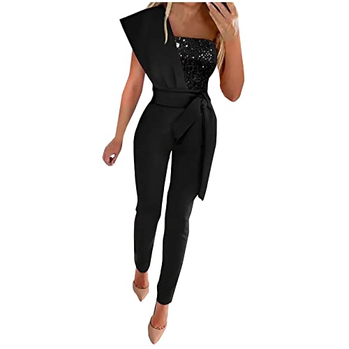 EMATOP Jumpsuits für Damen Elegant Einteiler Overall Lang Einfarbig Hosenanzug mit Glitzer Playsuit Hohe Taille Vintage Latzhose mit Gürtel Arbeitshose Slim Fit Strampler Frauen Spielanzug EMATOP Jumpsuits für Damen Elegant Einteiler Overall Lang Einfarbig Hosenanzug mit Glitzer Playsuit Hohe Taille Vintage Latzhose mit Gürtel Arbeitshose Slim Fit Strampler Frauen Spielanzug von EMATOP
