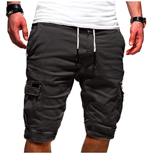 EMATOP Kurze Hosen Herren Cargo Shorts Sommer Baumwolle Chino Laufshorts Einfarbig Locker Cargohose mit 6 Taschen Sommerhose Regulär Fit Sporthose Elastischer Bund Freizeithose für Männer von EMATOP