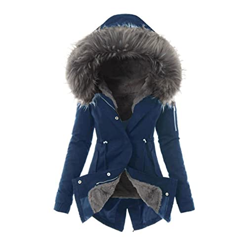 EMATOP Mantel Frauen Wintermantel Warme Winter Jacke Lange Mäntel Einfarbig Winterjacke mit Kapuze Windbreaker Gefüttert Teddyfell Dicker Fleecejacke Mode Outdoorjacke Slim fit Winterparka von EMATOP