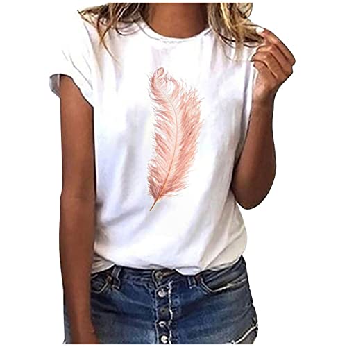 EMATOP Oberteile Damen Sommer Baumwolle Tops Lässiges Baggy Tshirt Mode Rundhals Kurzarm Shirts Elegant Tunika Longshirt Federn Druck Sportshirt Bluse Tee Shirts Teenager Mädchen Sommershirts EMATOP Oberteile Damen Sommer Baumwolle Tops Lässiges Baggy Tshirt Mode Rundhals Kurzarm Shirts Elegant Tunika Longshirt Federn Druck Sportshirt Bluse Tee Shirts Teenager Mädchen Sommershirts von EMATOP