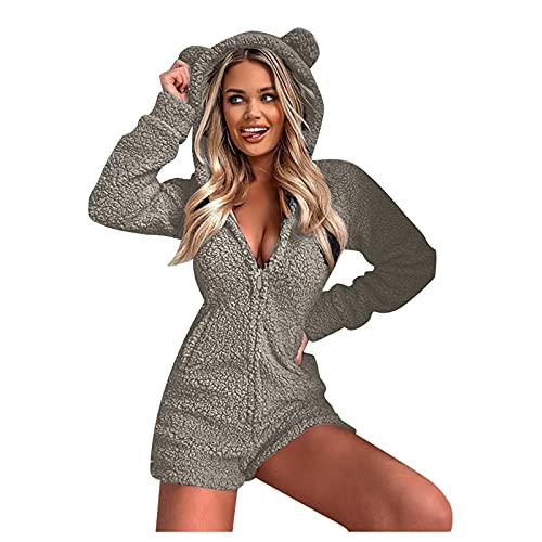 EMATOP Onesie Damen Warm Jumpsuit Teddy Fleece Schlafoverall Kuschelig Kurz Pyjama Winter Einteiler Schlafanzug Flauschig Hausanzug mit Kapuze & Reißverschluss Ganzkörperanzug Einfarbig Overall EMATOP Onesie Damen Warm Jumpsuit Teddy Fleece Schlafoverall Kuschelig Kurz Pyjama Winter Einteiler Schlafanzug Flauschig Hausanzug mit Kapuze & Reißverschluss Ganzkörperanzug Einfarbig Overall von EMATOP