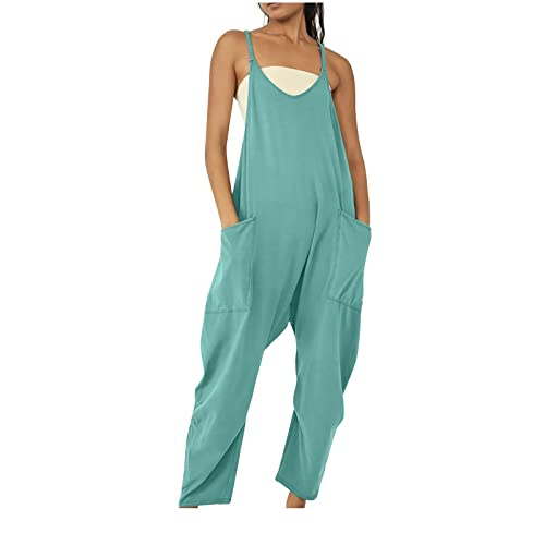 EMATOP Overall Damen Sommer Baggy Jumpsuit Latzhose Arbeitshose Minimalistischer V-Ausschnitt mit Taschen Arbeitslatzhose Jumper Einfarbiger Latzhosen Gartenhose Generic von EMATOP