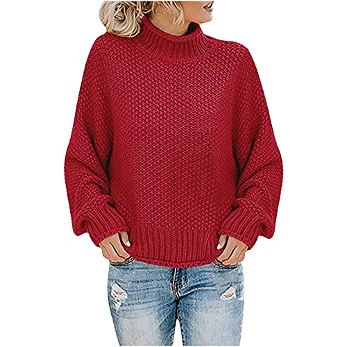 EMATOP Pullover Damen Warm Winter Rollkragenpullover Elegant Rollkragen Pulli Sweatshirt Casual Einfarbig Langarm Fleecepullover Baumwolle Basic Strickpullover ohne Kapuze Rollkragenpulli Tops von EMATOP