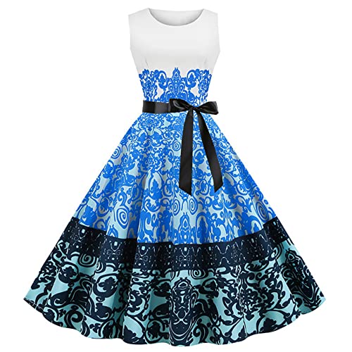 EMATOP Rockabilly Kleider Damen 3/4 arm V-Ausschnitt Midi Ärmellos Festliche Kleider für Hochzeit Vintage Cocktailkleid mit Gürtel Partykleid von EMATOP