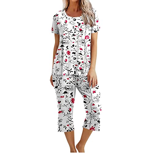 EMATOP Schlafanzug Damen Kurz Kurzarm Top und 3/4 Lange Hose Pyjama Set Lässiges Baggy Hausanzug Sommer Baumwolle Nachtwäsche Neuartige Drucke Nachtwäsche Leicht Elegant Sleepwear für Frauen EMATOP Schlafanzug Damen Kurz Kurzarm Top und 3/4 Lange Hose Pyjama Set Lässiges Baggy Hausanzug Sommer Baumwolle Nachtwäsche Neuartige Drucke Nachtwäsche Leicht Elegant Sleepwear für Frauen von EMATOP
