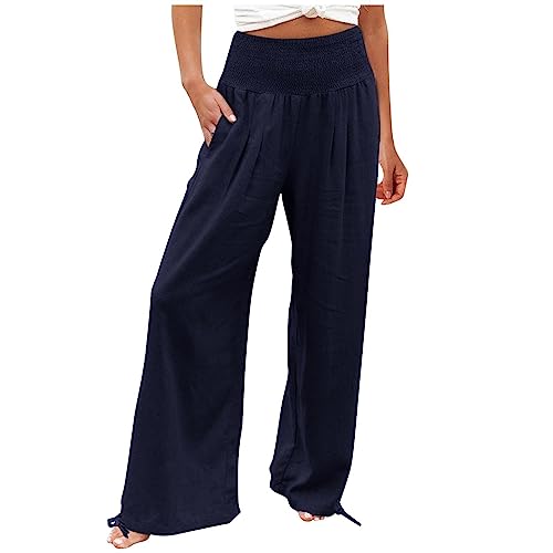 EMATOP Sommerhose Damen Leicht Leinenhose Casual Weites Bein Hosen Elegant Hohe Taille Strandhose Lässige Lose Stoffhose mit Taschen Freizeithose Baumwolle Einfarbig Jogginghose Bequem Yogahose EMATOP Sommerhose Damen Leicht Leinenhose Casual Weites Bein Hosen Elegant Hohe Taille Strandhose Lässige Lose Stoffhose mit Taschen Freizeithose Baumwolle Einfarbig Jogginghose Bequem Yogahose von EMATOP