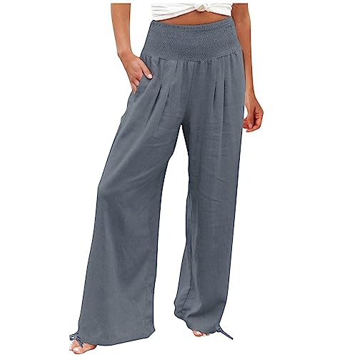 EMATOP Sommerhose Damen Leicht Leinenhose Casual Weites Bein Hosen Elegant Hohe Taille Strandhose Lässige Lose Stoffhose mit Taschen Freizeithose Baumwolle Einfarbig Jogginghose Bequem Yogahose EMATOP Sommerhose Damen Leicht Leinenhose Casual Weites Bein Hosen Elegant Hohe Taille Strandhose Lässige Lose Stoffhose mit Taschen Freizeithose Baumwolle Einfarbig Jogginghose Bequem Yogahose von EMATOP