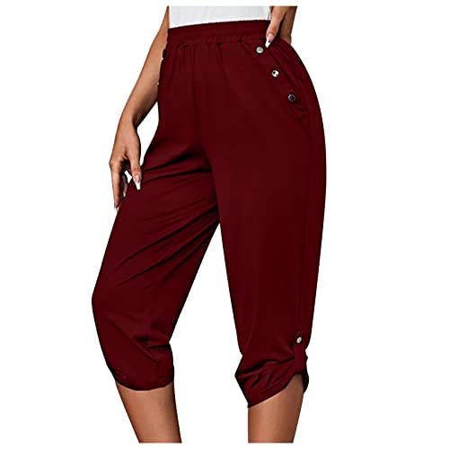 EMATOP Sporthose Damen Kurz Yogahose 3/4 Lang Capri Sommerhose High Waist Einfarbig Haremshose Lässige Loose Fit Jogginghose mit Taschen Strandhose Luftige Pumphose Aladinhose für Pilates Yoga von EMATOP