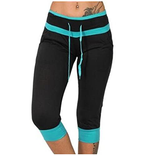 EMATOP Sportliche Sommerhose Damen 3/4 Jogginghose Leichte Locker Freizeithose Einfarbig Streifen Traininghose Elastischer Bund Sporthose mit Tashen Laufhosen Sweatpants für Sport Yoga Jogging von EMATOP