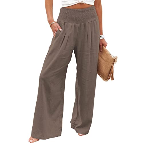 EMATOP Strandkleid Damen Sommer Lässige Stoffhose Baumwolle Leinen Sommerhose Leicht Elegant Leinenhose Hohe Taille Vintage Freizeithose mit Taschen Weites Bein Hosen Einfarbig Sporthose EMATOP Strandkleid Damen Sommer Lässige Stoffhose Baumwolle Leinen Sommerhose Leicht Elegant Leinenhose Hohe Taille Vintage Freizeithose mit Taschen Weites Bein Hosen Einfarbig Sporthose von EMATOP