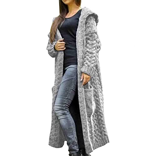 EMATOP Strickjacke Damen Lang Cardigan Grobstrick Winterjacke Einfarbige Lockere Übergangsjacke mit Kapuze Strickmantel Herbst Winter Strick Pullover Elegant Wintermäntel Pulli Sweater Mantel von EMATOP