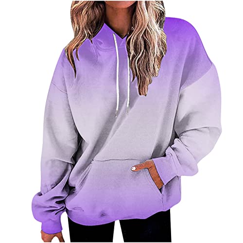 EMATOP Sweatshirt Damen mit Kapuze Langarm Hoodies Warm Gefüttert Kapuzenpullover Bunte Farbverlauf Pullover mit Taschen Langarmshirt Herbst Winter Sport Hoodie Weich Bequem Sweatjacke von EMATOP