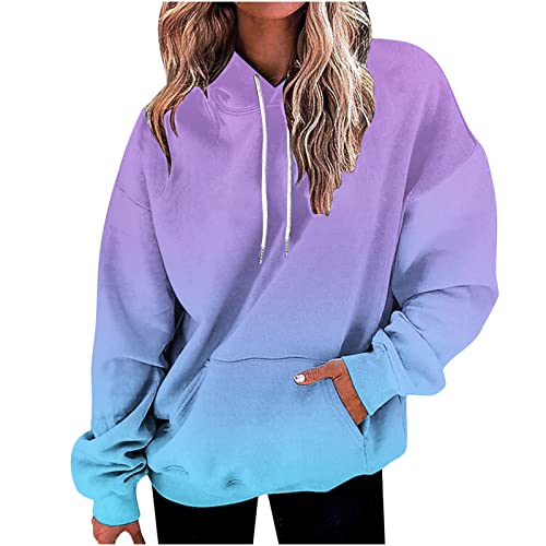 EMATOP Sweatshirt Damen mit Kapuze Langarm Hoodies Warm Gefüttert Kapuzenpullover Bunte Farbverlauf Pullover mit Taschen Langarmshirt Herbst Winter Sport Hoodie Weich Bequem Sweatjacke von EMATOP