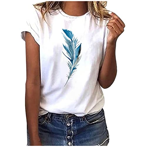 EMATOP T-Shirt Damen Sommer Casual Oberteil Tops Rundhals Basic Kurzarm Tee Shirts Elegant Kurzen Ärmel Sommershirt Mode Feder Motiv Bluse Tunika Shirt Baumwolle Locker Sportshirt Laufshirt EMATOP T-Shirt Damen Sommer Casual Oberteil Tops Rundhals Basic Kurzarm Tee Shirts Elegant Kurzen Ärmel Sommershirt Mode Feder Motiv Bluse Tunika Shirt Baumwolle Locker Sportshirt Laufshirt von EMATOP