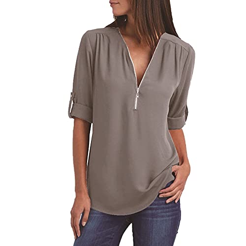 EMATOP Tunika Damen Sommer Chiffon Bluse Shirts Elegant Einfarbig T-Shirt Sexy V-Ausschnitt Longshirt Tops mit Reißverschluss Langarmshirt Leichte Bequem Oberteile Casual Lose Hemden Blusenshirt EMATOP Tunika Damen Sommer Chiffon Bluse Shirts Elegant Einfarbig T-Shirt Sexy V-Ausschnitt Longshirt Tops mit Reißverschluss Langarmshirt Leichte Bequem Oberteile Casual Lose Hemden Blusenshirt von EMATOP