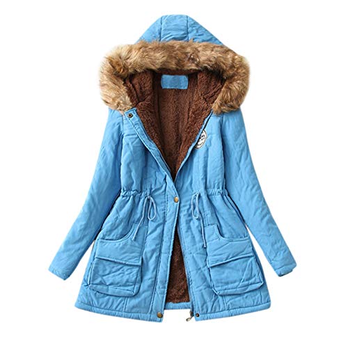 EMATOP Wintermantel Damen Mantel Warme Winter Jacke Lange Mäntel Einfarbig Winterjacke mit Kapuze Windbreaker Gefüttert Teddyfell Dicker Fleecejacke Mode Outdoorjacke Slim fit Winterparka von EMATOP