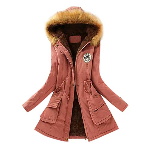 EMATOP Wintermantel Damen Mantel Warme Winter Jacke Lange Mäntel Einfarbig Winterjacke mit Kapuze Windbreaker Gefüttert Teddyfell Dicker Fleecejacke Mode Outdoorjacke Slim fit Winterparka von EMATOP