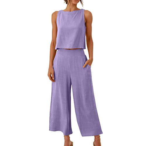 EMATOP Zweiteiler Damen Sommer Freizeitanzug Rundhals Ärmelloses Tank Top und Weites Bein Hosen Elegant Einfarbig Hosenanzug Casual Lose Trainingsanzug Hohe Taille Sportanzug mit Taschen Outfits EMATOP Zweiteiler Damen Sommer Freizeitanzug Rundhals Ärmelloses Tank Top und Weites Bein Hosen Elegant Einfarbig Hosenanzug Casual Lose Trainingsanzug Hohe Taille Sportanzug mit Taschen Outfits von EMATOP