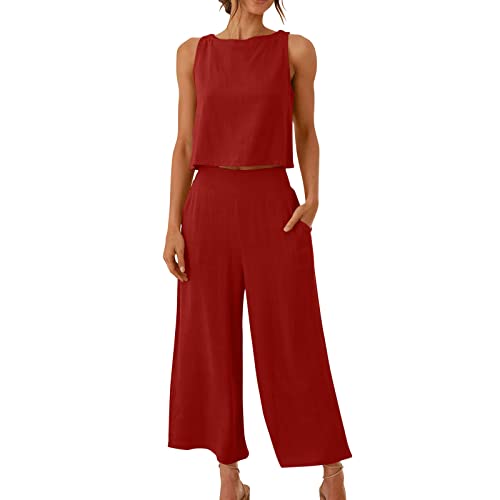 EMATOP Zweiteiler Damen Sommer Freizeitanzug Rundhals Ärmelloses Tank Top und Weites Bein Hosen Elegant Einfarbig Hosenanzug Casual Lose Trainingsanzug Hohe Taille Sportanzug mit Taschen Outfits EMATOP Zweiteiler Damen Sommer Freizeitanzug Rundhals Ärmelloses Tank Top und Weites Bein Hosen Elegant Einfarbig Hosenanzug Casual Lose Trainingsanzug Hohe Taille Sportanzug mit Taschen Outfits von EMATOP