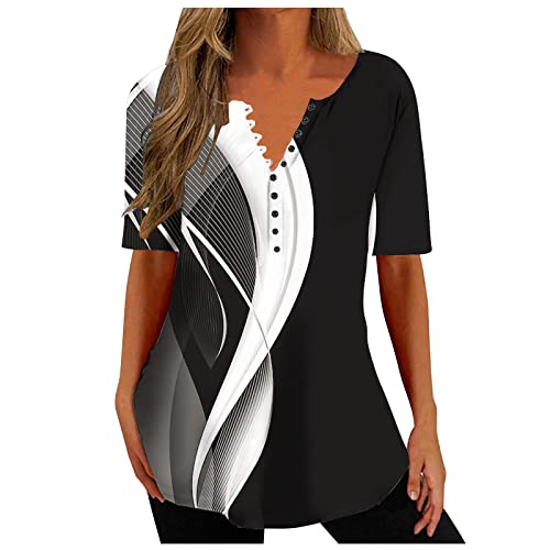 EMATOP T Shirt Damen Sommer V-Ausschnitt Bluse Longshirt Vintage Baumwolle Kurzarm Tshirt Casual Elegant Oberteile Blumen Druck Tunika Longshirt mit Knopfleiste Sommershirts für Frauen EMATOP T Shirt Damen Sommer V-Ausschnitt Bluse Longshirt Vintage Baumwolle Kurzarm Tshirt Casual Elegant Oberteile Blumen Druck Tunika Longshirt mit Knopfleiste Sommershirts für Frauen von EMATOP