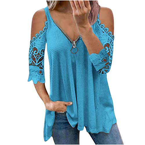 EMATOP Tunika Damen Sommer Tops Spitze Off Shoulder Bluse T-Shirt Sexy Ausschnitt Kurzarm Tee Shirts Elegant Einfarbig Sommershirt Lässiges Locker Oberteile mit Reißverschluss Streetwear EMATOP Tunika Damen Sommer Tops Spitze Off Shoulder Bluse T-Shirt Sexy Ausschnitt Kurzarm Tee Shirts Elegant Einfarbig Sommershirt Lässiges Locker Oberteile mit Reißverschluss Streetwear von EMATOP