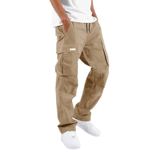 EMAlusher Cargohose Herren, Arbeitshosen MäNner, Elastische Taille Freizeithose Mit Taschen Wanderhose Tunnelzug Jogginghose Paintball Hose Outdoorhose Bequeme Stoffhose Leichte Sommerhose von EMAlusher