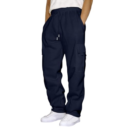 EMAlusher Cargohose Herren Schwarz Lang, Sommerhosen Herren Lang, Atmungsaktiv Y2K Freizeithose Komfortabel Sporthose Mode Streetwear Outdoor Stoffhose Haremshose Mit Kordelzug Yogahose von EMAlusher