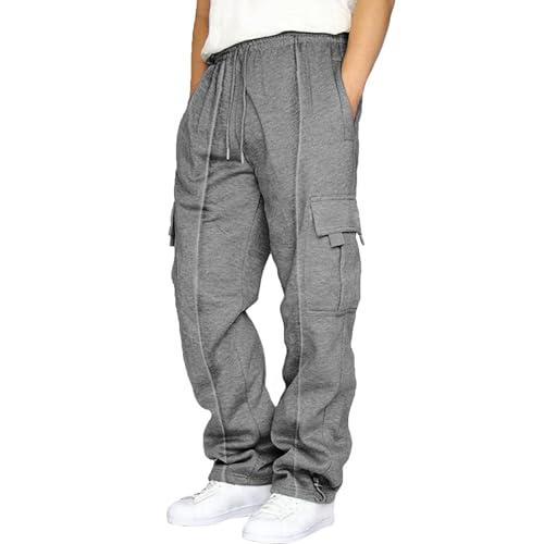 EMAlusher Cargohose Herren Weiss Lang, Sommerhosen Herren Stretch, Atmungsaktiv Casual Hose Y2K Bequeme Sporthose Mode Streetwear Elegant Stoffhose Haremshose Mit Taschen Cargohose von EMAlusher