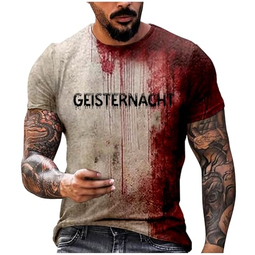 EMAlusher Festival Shirt Herren, Tanktop Herren, Problem GelöSt Shirt Halloween-KostüM Gruselig Horror Leicht Tops Halloween Rundhalsausschnitt Oberteil Mit Blutiges Bedrucktes T-Shirt Casual Shirts von EMAlusher