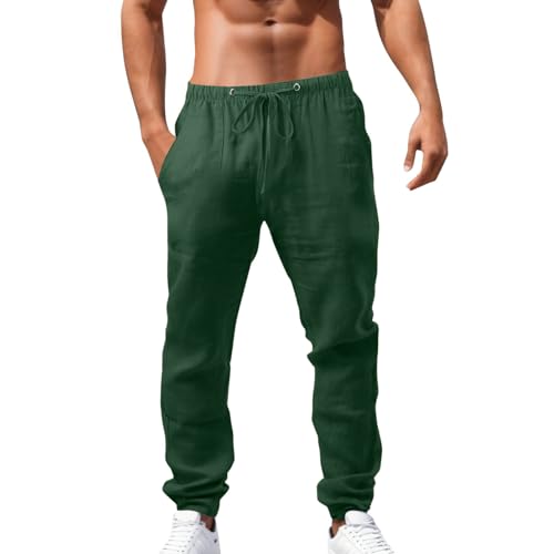 EMAlusher Leinenhose Herren Lang Sommer, Sommerhosen Herren Leicht Und Luftig, Atmungsaktiv Casual Hose Komfortabel Sporthose Mode Streetwear Elegant Stoffhose Haremshose Mit Taschen Laufhose von EMAlusher