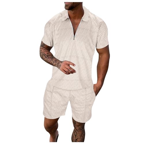 EMAlusher Zweiteiler Herren Leinenanzug Sommer, Freizeitanzug Herren, Sommer Baumwolle Und Leinen Kurzarm T Shirts Und Kurze Hose Zweiteilig Sport Set Teenager-Anzug Festival von EMAlusher