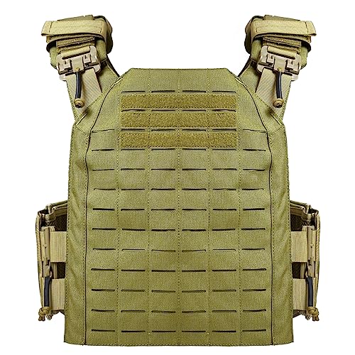 TWINFALCONS Taktische Plattenträger, Leichter Taktische Plate Carrier Schutzweste aus 1000D Nylon Schnelllösesystem MOLLE Kompatibler Plattenträger für Paintball Airsoft Khaki von TWINFALCONS