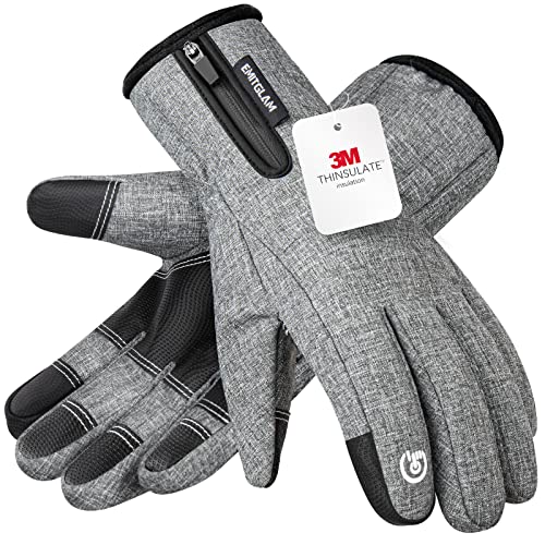 -23.3 °F Verdickte Winterhandschuhe für Herren & Damen, EMITGLAM 10 Touchscreen Finger Anti-Rutsch Schnee Ski Handschuhe, Wasserdichte Winddicht Fahrradhandschuhe (M, Grau) von EMITGLAM