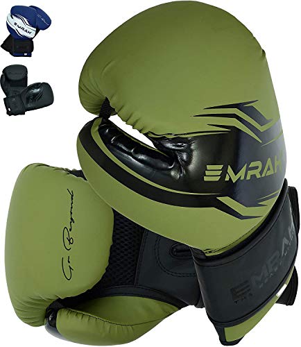EMRAH Boxhandschuhe für das Training von Matte Hide Lederhandschuhen (mattgrün, 14 oz) von EMRAH