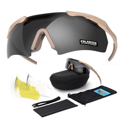 EMSECKO Airsoft Brille – Ballistischer & UV-Schutz, 3 Austauschbare Gläser, Polarisierte Brille, Stoßfest, Verstellbares Kopfband (Khaki) EMSECKO Airsoft Brille – Ballistischer & UV-Schutz, 3 Austauschbare Gläser, Polarisierte Brille, Stoßfest, Verstellbares Kopfband (Khaki) von EMSECKO