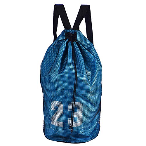 EMUKOEP Basketball, Fußball, Fußball, Sport, Training, Training, Netz-Rucksack, Schultertasche mit Kordelzug (Blau) von EMUKOEP