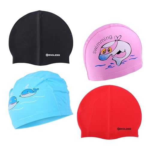 Endless Family Swimming Cap Set - 4-Pack Silicone Swim Caps | 2 Adult & 2 Kids Unisex Caps | Soft, Stretchy & Leak-Proof | Perfect for Pool, Beach, and Open Water | Blue Pink Black Red Endless Family Swimming Cap Set - 4-Pack Silicone Swim Caps | 2 Adult & 2 Kids Unisex Caps | Soft, Stretchy & Leak-Proof | Perfect for Pool, Beach, and Open Water | Blue Pink Black Red von ENDLESS