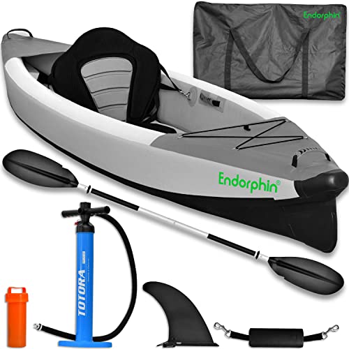 Kajak Aufblasbar 1 Person | Drop Stitch Kajak 1er mit Paddel und Sitz | Kayak 1 Person inkl. Luftpumpe | Aufblasbares Kajak 1 Person mit praktischer Tragetasche von Endorphin