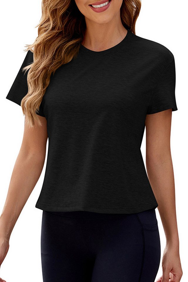 ENIX Kurzarmhemd Kurzärmliges Slim-Fit-Crop-Top für Damen mit Rundhalsausschnitt Sommer-Fitness-T-Shirt, kurzärmeliges, einfarbiges Freizeithemd von ENIX