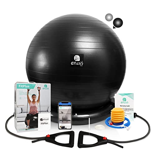 ENOVI Fit+ Gymnastikball mit Fitnessbänder Sitzball Pezziball Set Resistance Bands und Benutzerhandbuch inkl. Für Fitness, Yoga, Gymnastik, Core Training, für starken Rücken als Büro-Stuhl,75BA von ENOVI