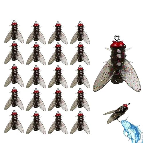 Bionic Fly Fishing Bait (20pcs), 2024 New Fly Hook Soft Bait Add Fish Attractant Fishing Gear, Bionic Fly Fishing Lure, for All Kinds of Waters (Black,15mm) von ENVGSOMP