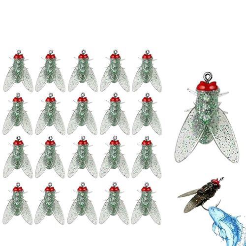 Bionic Fly Fishing Bait (20pcs), 2024 New Fly Hook Soft Bait Add Fish Attractant Fishing Gear, Bionic Fly Fishing Lure, for All Kinds of Waters (Green,8mm) von ENVGSOMP