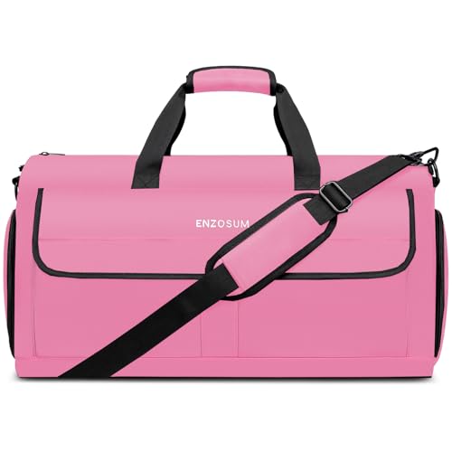 Kleidersack Anzughülle Reisetasche Damen, Reisetasche Handgepäck mit Abnehmbarer Schultergurt & Schuhfach, Faltbare Handgepäck-Kleidertasche, 2-in-1 zum Aufhängen Koffer Gepäcktasche, Rosa von ENZOSUM