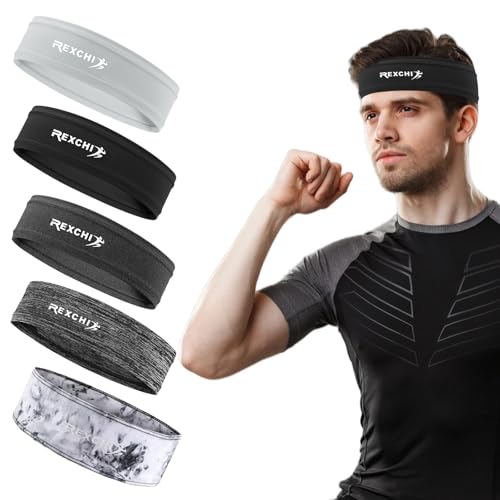 5 Stück Stirnband Herren Sport, rutschfest Haarband Herren, Elastisch Headband, Weiches Dünnes Stirnband für Frauen Sport/Laufen/Fitness (Farbe-B) von EOAMGO